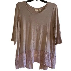 LOGO by LORI GOLDSTEIN woman's plus size 1X embroidered lace open back top shirt